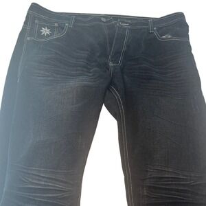 JINZU Jeans‎ Mens 42x32 Black Denim White Stitch Accents Phoenix Back Pockets